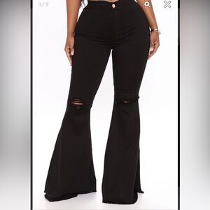 Long Black flare ripped black jeans